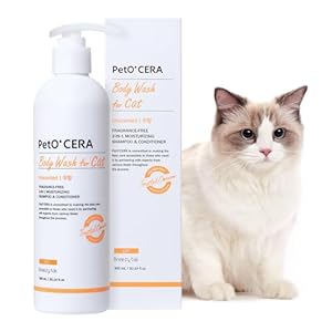 Breezytail PetO’Cera All-in-One Cat Shampoo and Conditioner | Hypoallergenic Cat Skin & Coat Care | Itch Relief, Moisturizing & Rejuvenating | Veterinarian Approved (10.1oz, 300ml) (Unscented)