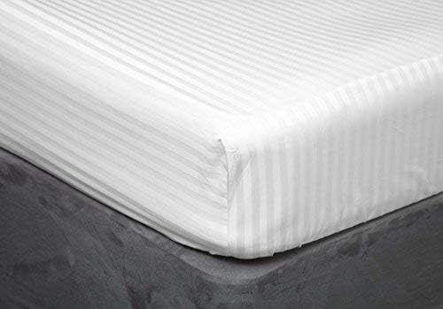 100% Egyptian Cotton Fitted Sheet 800 Thread Count Solid 1 Piece (Bottom Sheet Only) Queen Size Sateen Weave 20 inch Deep Pocket White Stripe Color