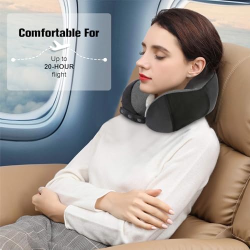 Image of Cirorld Travel Pillow for Airplane, Neck Pillow for Travel, Memory Foam Travel Neck Pillow for Adults, Adjustable & Compact Flight Pillow, Ergonomic Neck Cushion, With Ear Plugs, Eye Mask, Carry Bag