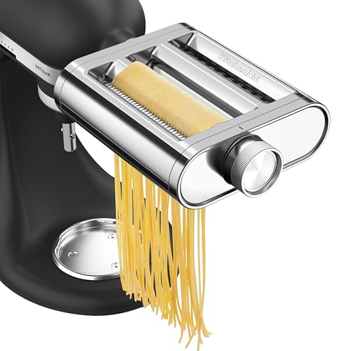 KitchenAid 3-in-1 Metal Pasta Attachment 5KSM3MPA Includes Pasta Roller Spaghetti Cutter and Fettuccine Cutter Stainless Steel Attachment for KitchenAid Stand Mixers Metal