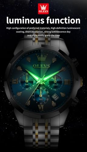 Image of OLEVS Watches for Men Luxury Diamond Casual Large Dial Watches Stainless Steel Waterproof Business Dress Analog Luminous Date Mens Watches