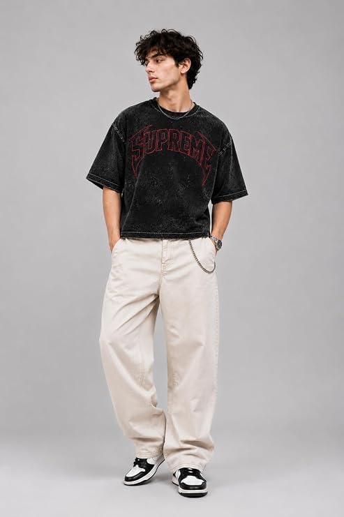 Jaxion Men’s Oversized Acid Wash T-Shirt Black Black Style 2 - Image 4