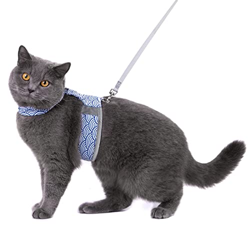 Huntboo Escape Proof Cat Harness, Reflective Cat Vest Harness And Leash Set With Airtag Pocket & Soft Padded Handle, Easy Control & Breathable Cloth For Walking, Indoor, And Outdoor Adventure(Blue) #TOP18