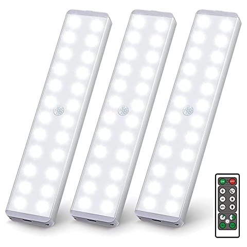 LED Closet Lights with Charging Station, 24-LED Under Cabinet Lighting with Remote, Homelife Motion Sensor Light Indoor, Wireless Battery Powered Lights Bar for Kitchen, Wardrobe, Hallway(3 Pack) Cover