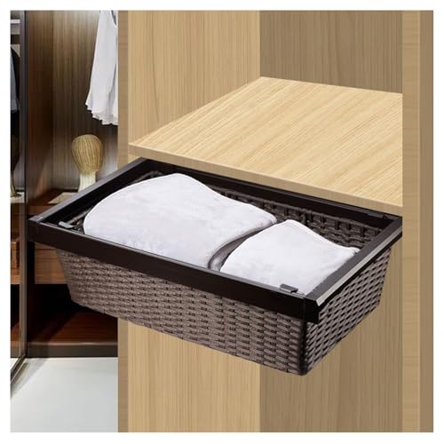 Panier coulissant placard rotin pour buanderie et salle de bain