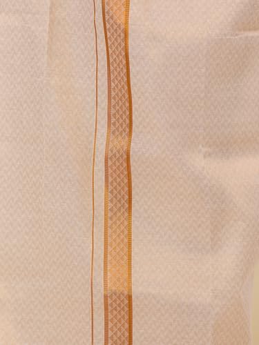 Image of RAMRAJ COTTON Men Gold Tissue Jacquard Full Sleeves Shirt with Matching Dhoti Set
