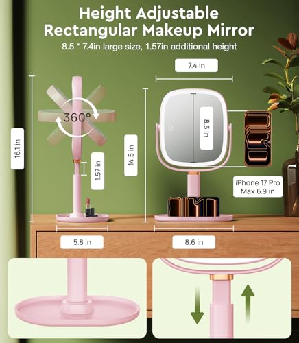 Espejo de maquillaje con luz de aumento recargable y soporte integrado 4