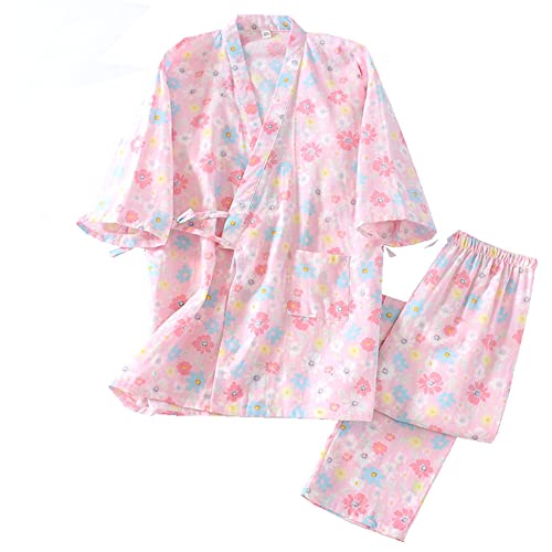 Comfortable Pure Cotton Womens Japanese Kimono Pajamas Suit Size XL-O15