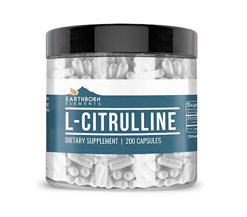 Earthborn Elements Naturally Sourced L-Citrulline, 200 Capsules, Lab-Tested, No Stearates or Rice Fillers