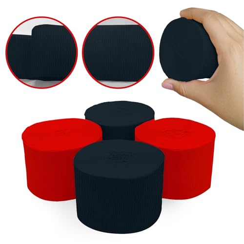 Image of 4 Crepe Paper Streamers Rolls, 328ft Pack of Red and Black Crepe Paper for Birthday Wedding Baby Shower Party Decorations (1.8 inch x 82 ft /Roll)