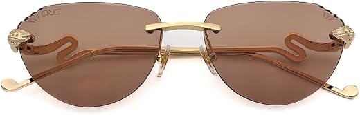 QUE AIRA By Shikhar Dhawan | Women Rimless Geometric Sunglasses | Golden Champagne Frame | UV400 Protection | Brown Gradie...
