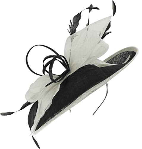 Coiffe Ascot Max and Ellie grand disque noir et blanc accessoire de tête luxe