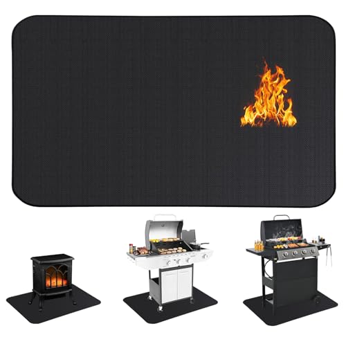 Oversized Grill Mat,90 x 50 inch Suitable for Outdoor Gas BBQ, Deck/Terrace Protection Mat, Garage Mat,Fire/Waterproof/Oil Splash Proof,Easy to Clean and Reusable Grill Mats for Outdoor Grill