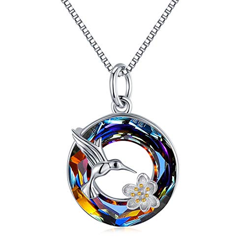 Hummingbird Necklace Jewelry for Women 925 Sterling Silver Cute Bird Pendant Necklace with Crystal Gifts for Girls Birthday