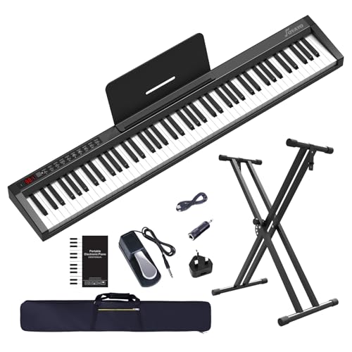 OYAYO Digital Piano 88 Weighted Keys with Stand, Touch Sensitivity Electric Piano Keyboard with Bluetooth MIDI Function, Sustain Pedal, Full Size Portable Piano Keyboard for Children and Adults