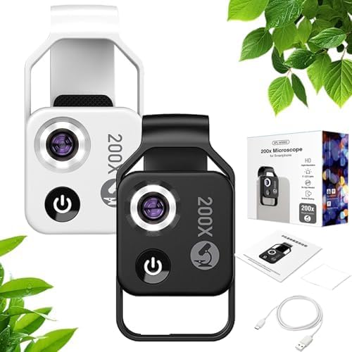 200x for iPhone, 2025 New 200x for iPhone, Zoom Lens for iPhone, Phone Magnifier, Phone Microscope, Hd, Built-in Light, for iPhone (Black+White)