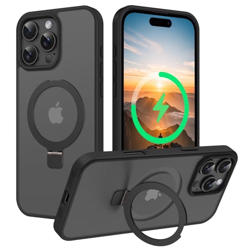 Image of DOMAVER Magnetic for iPhone 16 Pro Max Case with Ring Stand, Compatible with MagSafe, Military-Grade Drop Protection, Slim Shockproof Phone Case for iPhone 16 Pro Max 6.9 inch, Black