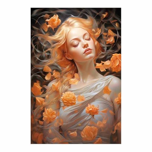 Poster vintage Renaissance féminin en toile orange 70x100cm pour décoration salon