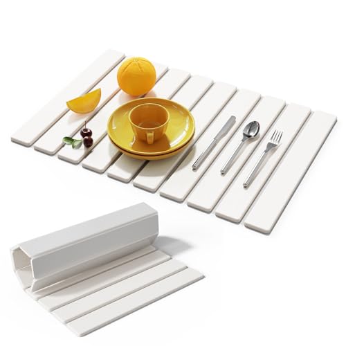 Comparison: Best Materials For Kitchen Countertops 4 Large Stone Dish Drying Mats for Kitchen Counter,23.6“x 15.3”,Eco-Friendly,Foldable quick dry stone mat kitchen,Absorbent Diatomaceous Earth Mats for Dishes Bottles Cups Bathroom Any Countertop-white