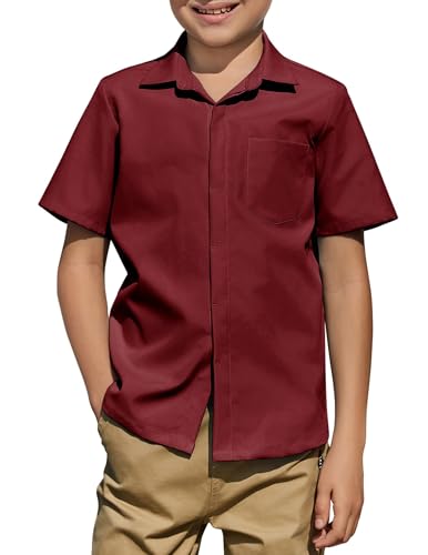 Image of Arshiner Boys Short Sleeve Dress Shirts Solid Button Down Shirts | formal Uniform School Shirt, for 4-12 Years, Hidden Buttons, with Chest Pocket, Regular Fit, Summer Tee top for Kids