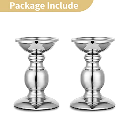 Nuptio Silver Pillar Candle Holders, Wedding Centerpieces Metal Candle Holder For 3Inches Candles Stand Decoration Ideal For Weddings Special Events Parties Living Room, 2 Pcs #TOP6