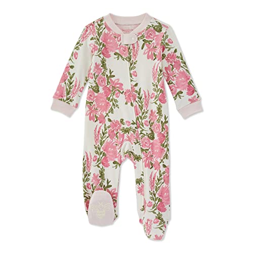 Image of Burt's Bees Baby Baby Girls' Sleep and Play Pajamas, 100% Organic Cotton One-Piece Romper Jumpsuit Zip Front Pjs