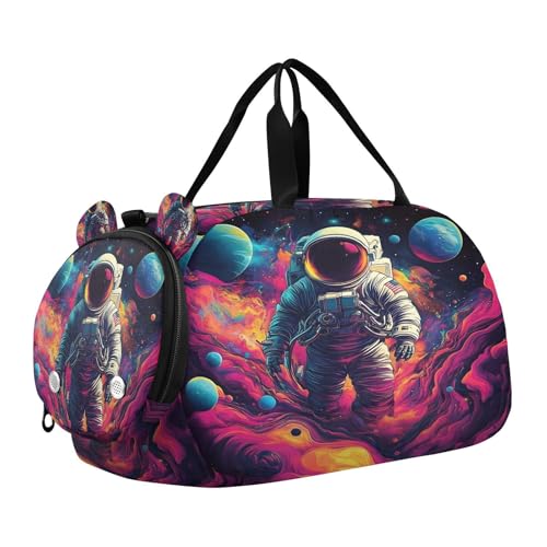 Travel Duffle Bag for Kids Boys Girls Space Galaxy Astronaut Sports Bag Overnighter Duffle Sleepover Weekender with Shoes Compartment