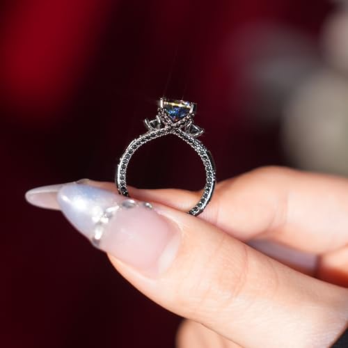 1-3 Carat Peacock Blue Round Cut Moissanite Engagement Ring for Women, 925 Sterling Silver Black Wedding Ring Jewelry3