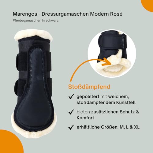 Marengos - Dressurgamaschen Modern Rosé | Pferde-Gamaschen mit weichem stoßdämpfendem Kunstfell | wasserdicht & atmungsaktiv | Gamaschen für Pferde | Pferdebeinschutz in Schwarz | Größe XL