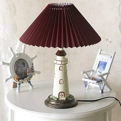 Kiven Nautical Lighthouse Table Lamp Large Cape Hatteras Desk Light with Cloth Shade (Red)