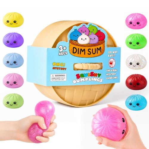 Image of Dumpling Squishies, Dumpling Mystery Box, Colorful Dumplings Stress Balls Fidget Sensory Toy, Stocking Stuffers with Food Steamer Stretchy Desk Toys (Flash Pink)