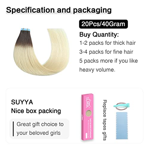 Image of SUYYA Tape In Hair Extensions Human Hair 16 Inch #T2 /60 Brown to Blonde