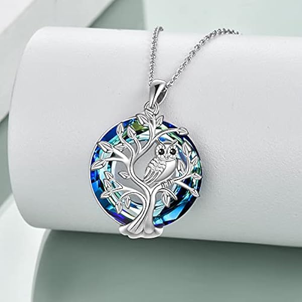 Collar de búho para mujer, plata de ley 925 con colgante de búho de árbol de la vida, collares con colgante de búho, joyas para mamá, mujeres y niñas para amantes de los búhos