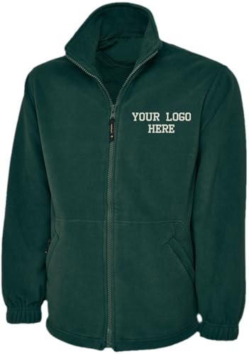 Personalised Embroidered Full Zip Fleece Unisex Jacket, Free Left Chest Text And Your Customise Logo, 100% Polyester Super Anti Pill Micro Fleece Jacket Bottle Green