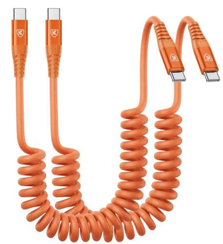 Image of USB C to C Cable 6FT, 2Pack Coiled USB C Fast Charging Cable for CarPlay