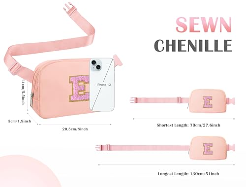 Image of COSHAYSOO Easter Birthday Initial Gifts for Teen Girls 5 6 7 8 9 10 11 12 13 14 Year Old Pink Fanny Pack for Girls Belt Bag Crossbody Travel Purse Unique Trendy Girly Stuff Chenille Letter E