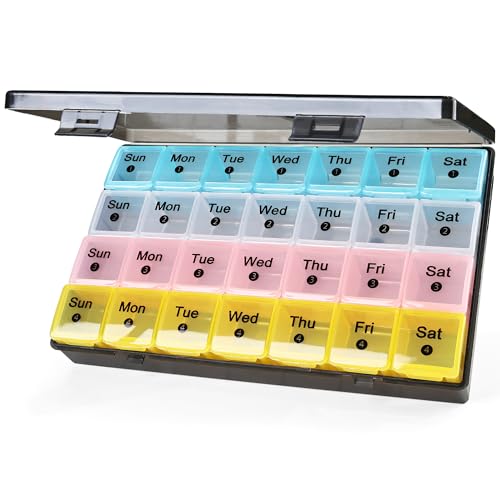 FHORAIN Monthly Pill Organizer 28 Day, 4 Weeks Pill Box 7 Day, XL Weekly Medicine Organizer for...