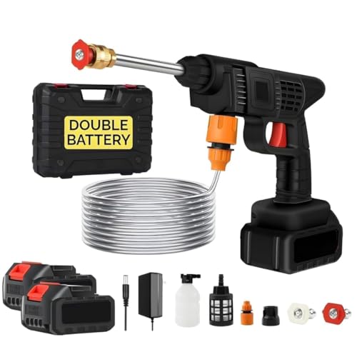 Image of Cordless Portable Pressure Washer Gun 48V 12000mAh | Double Battery Wireless High Pressure Water Gun with Adjustable Nozzle & 5M Hose Pipe | Car Wash, Bike Cleaning & Outdoor Use.