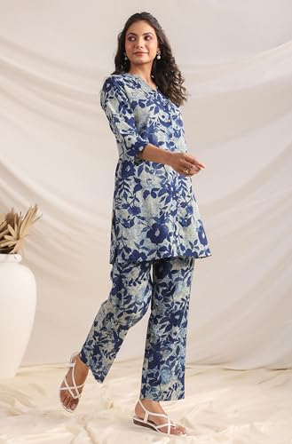 Image of Janasya Women's Pure Cotton Floral Printed Straight Co-ord Set