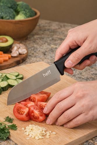 Image of Heff Santoku, Japanese Chef Kitchen Knife, Stainless Steel Blade, 7 Inch Blade (Black)