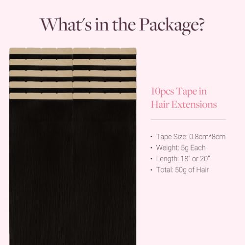 Image of GOO GOO Tape In Weft Hair Extensions Human Hair, 1 Jet Black, 8cm Wide Tape, 24inch 10pcs 50g, Tape Weft Hair Extensions, Seamless Tape in