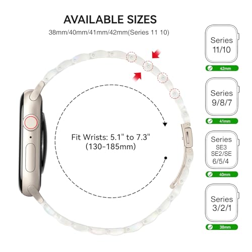 Image of Bestig Resin Band Compatible with Apple Watch Bands for Women 40mm 38mm 41mm 42mm(Series 11 10), Lightweight Waterproof Strap for iWatch Series 10 9 8 7 6 5 4 3 2 1 SE Men(White /Starlight)