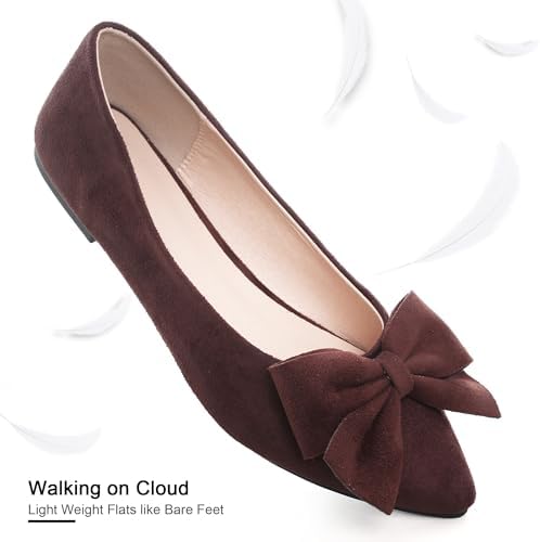 Dear Time Women's Pointed Toe Flats Dressy Wedding Shoes Cute Bowknot Loafers Wide Width Business Casual Walking Shoes Non Slip Brown US 8.5 | Image 4