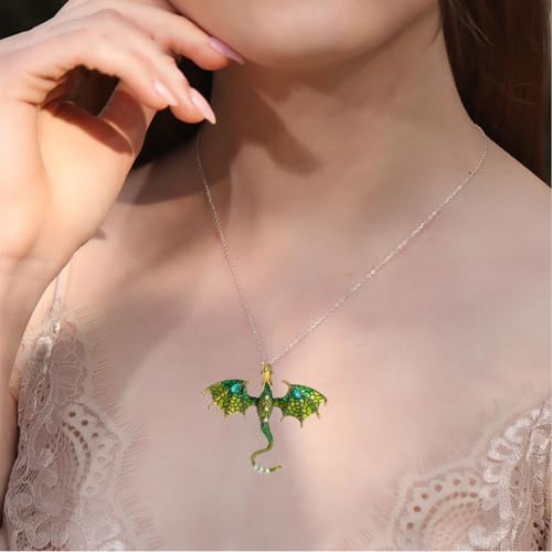 Rrdaily Gothic Dragon Necklace Crystal Enamel Dragon Pendant Necklace Vintage Dragon Animal Necklace Cartoon Flying Dragon Necklace Festival Birthday Jewelry for Men and Women2