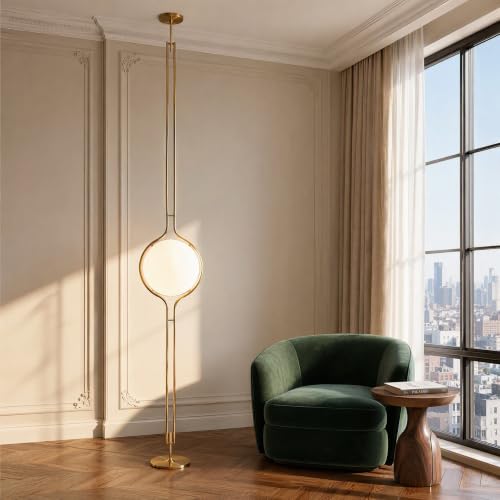 Metallic Copper Floor to Ceiling Lamp, 94"-106" Height Adjustable, Hand-Installed, no Drilling Required (Brass) by Generic - Used condition - Image 2