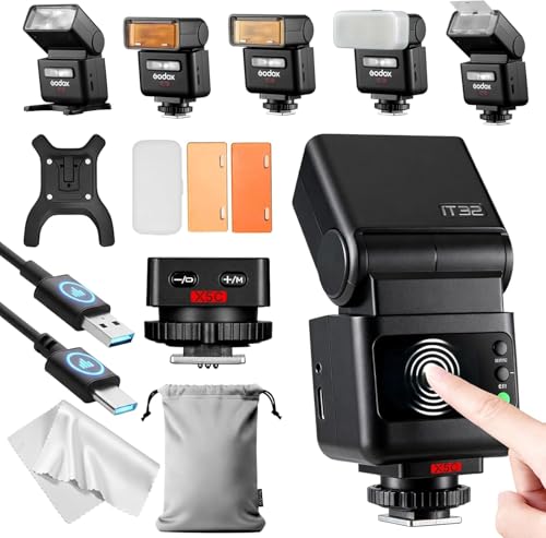 【日本語説明書付き】Godox iT32 カメラフラッシュ X5C コマンダーと組み合わせ Canon対応 分離トリガー撮影 オンカメラモードとオフカメラモード両方サポート 軽量 わずか160gのストロボ本体 フル発光約510回 1.5秒の高速リサイクル キャノンカメラと互換性