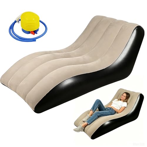 Sofá inflable, sofá hinchable con superficie flocada, sofá de aire impermeable, sillón hinchable con bomba de aire, tumbona portátil para camping, playa, exterior, salón (caqui)