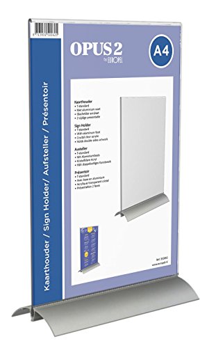 OPUS 2 350062 - Soporte para folletos, acrilico Transparente y base de aluminio, para A4 vertical