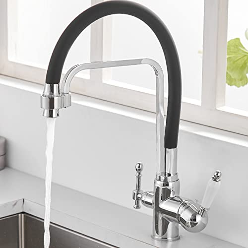 Faucet grifo latón de 3 vías para cocina con diseño giratorio y control de agua pura 5