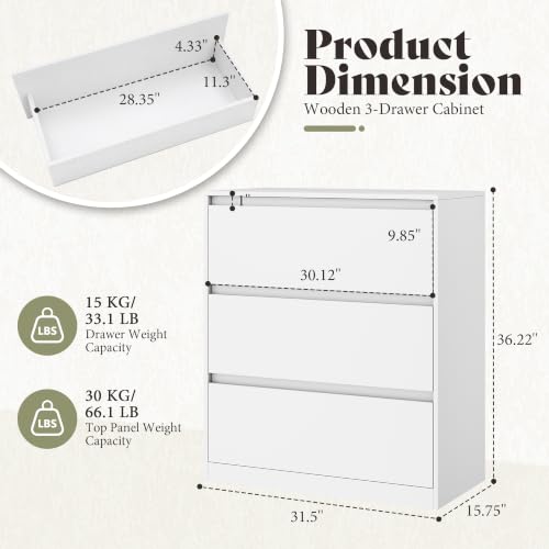 Image of AMERLIFE Modular DIY 3-Drawer Storage Cabinet, 32 x 16 x 36 Inch